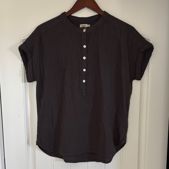 Faherty Gauze Organic Cotton Gray Short Sleeve 1/2 Button Shirt Women’s Small - Picture 1 of 12